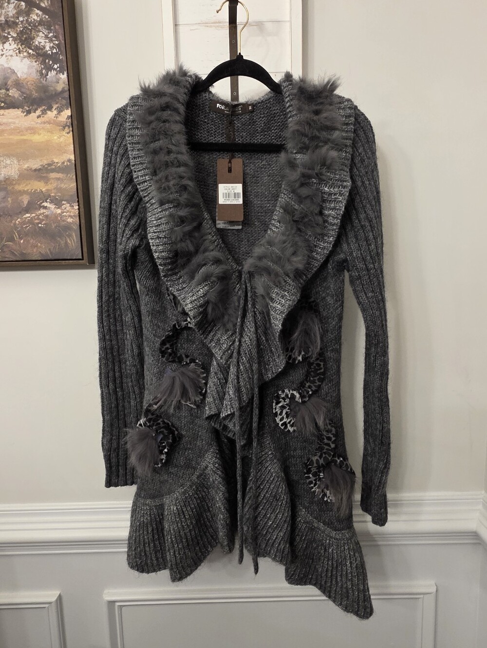 Forla Paris Grunge Boho Faux Fur Wrap Cardigan New With Tags Size Medium
